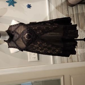 NWT Free People Women's black Lace nude lining sleeveless Angel Dress sz XS